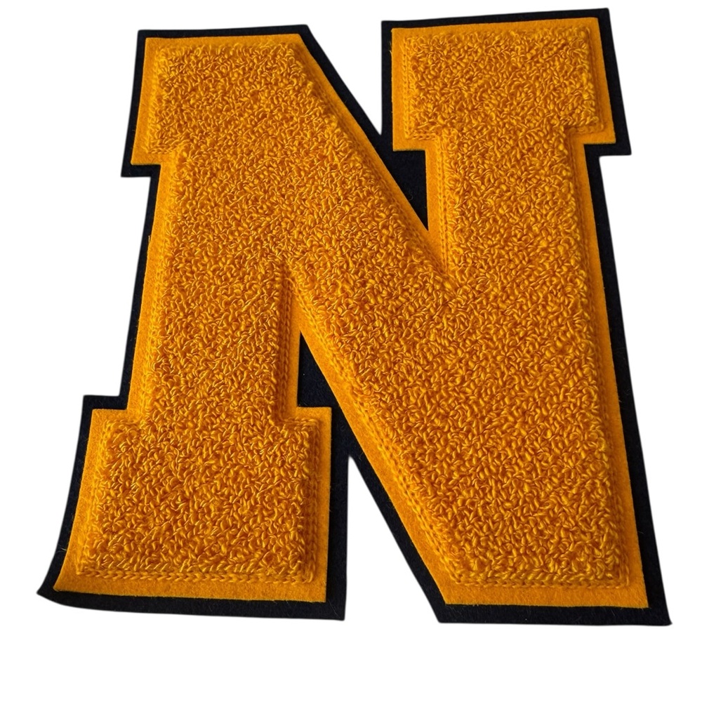Vintage Letter N Yellow Chenille Varsity Patch for Letterman Bomber Jacket
